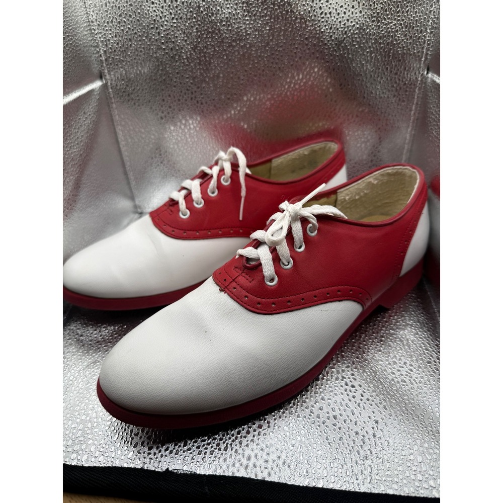 Vintage 1980s 1st Mate Red and White Leather Saddle Shoes Oxfords - Size 10